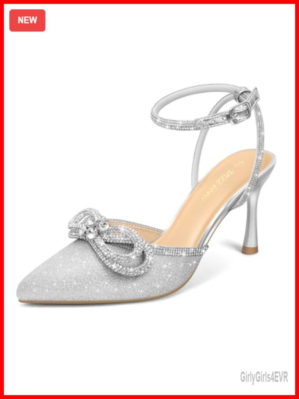 PIZZ ANNU Women's Cienna High Heels Stiletto Pumps Mesh Rhinestones Ankle Strap